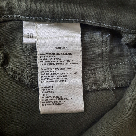 L’Agence Piper High Rise Skinny Pants Jeans Dark Ivy Coated - Picture 8 of 9